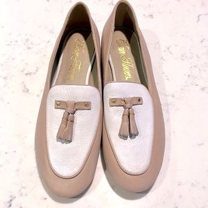 Claire Flowers Leather Emily in Tan & White Loafers -size 8